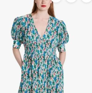 GANNI Floral Dress with Blue and Green Pattern